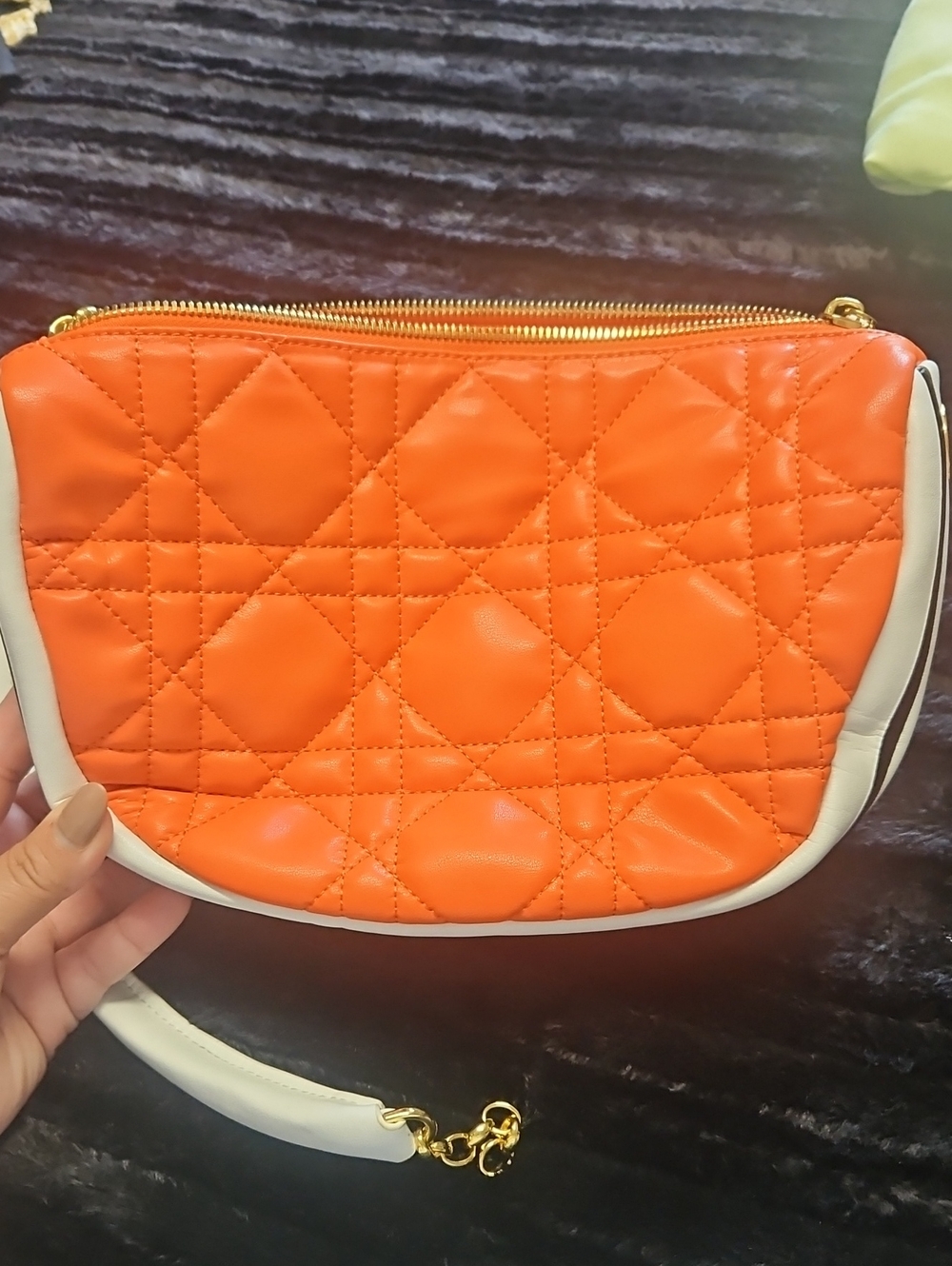 Quilted Orange Crossbody Bag with White Trim